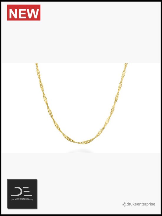 1 Pc, 18in, 45cm, 1.5mm, 18K Gold Plate Sterling Silver  925 Sterling Silver 18K Gold Plated 1.5mm Singapore Chain Necklace
